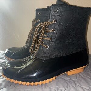 Sporto Bella Duck Boots Womens 10W Black Waterproof Lace Up Faux Fur Lined